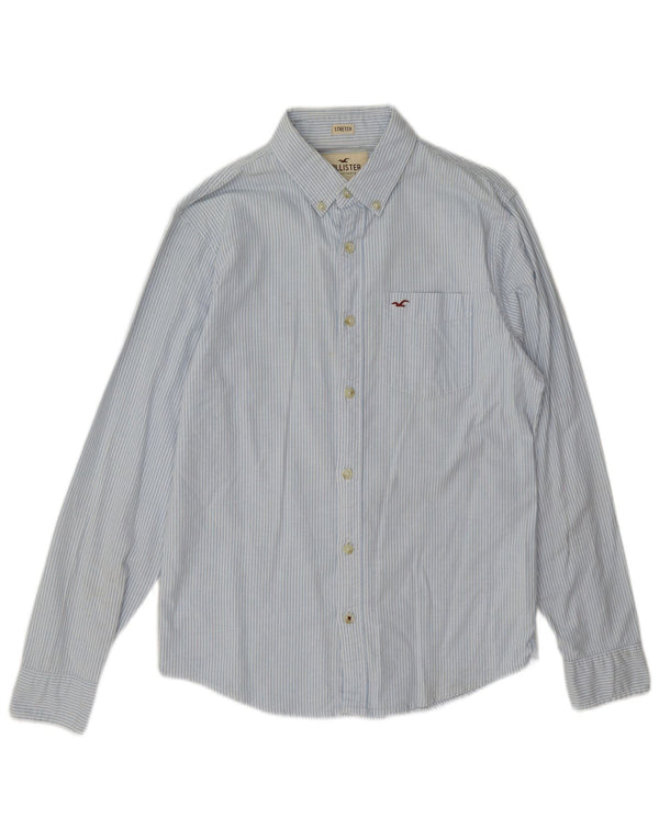 Camisa masculina Hollister pequena listrada azul de algodão