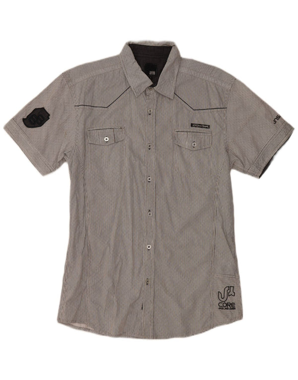 Camisa masculina de manga curta gráfica Jack & Jones grande algodão listrado cinza