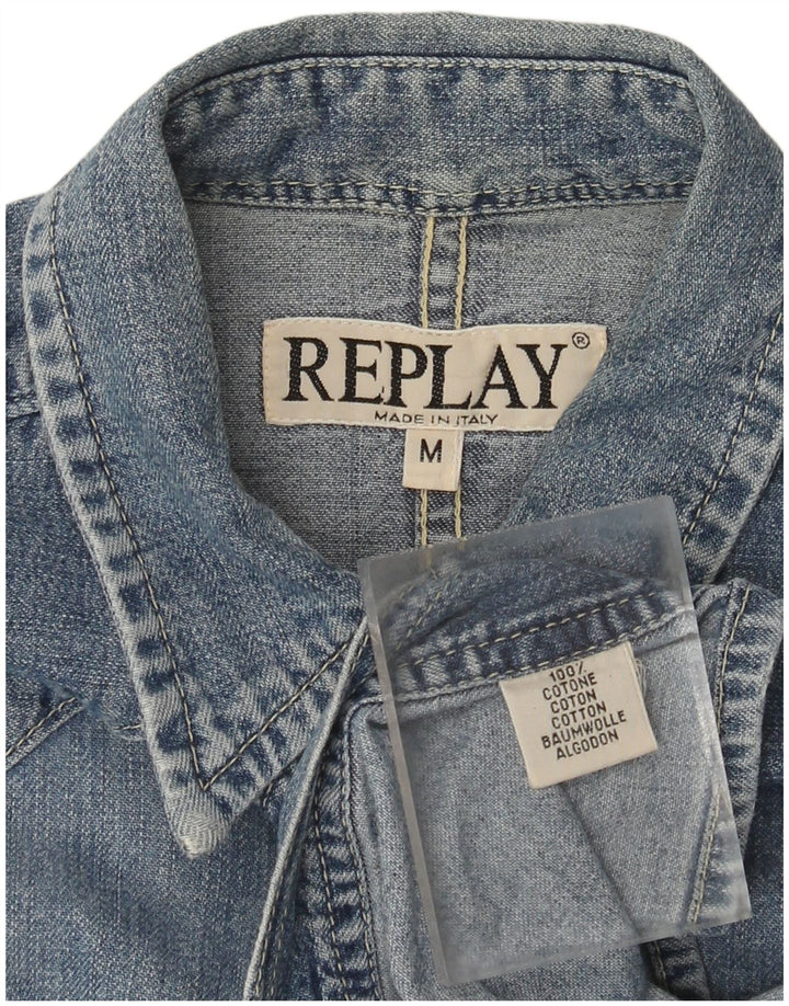 Camisa jeans feminina Replay UK 12 algodão azul médio