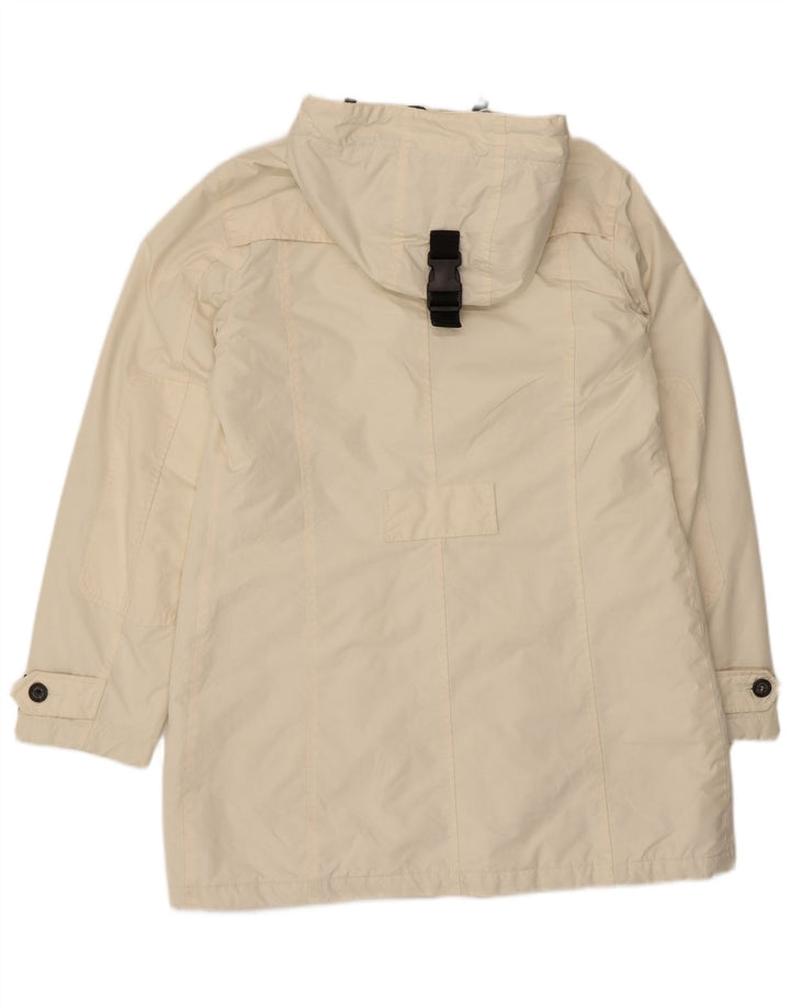 Capa de chuva com capuz feminina vintage IT 46 grande poliéster Colourblock esbranquiçado