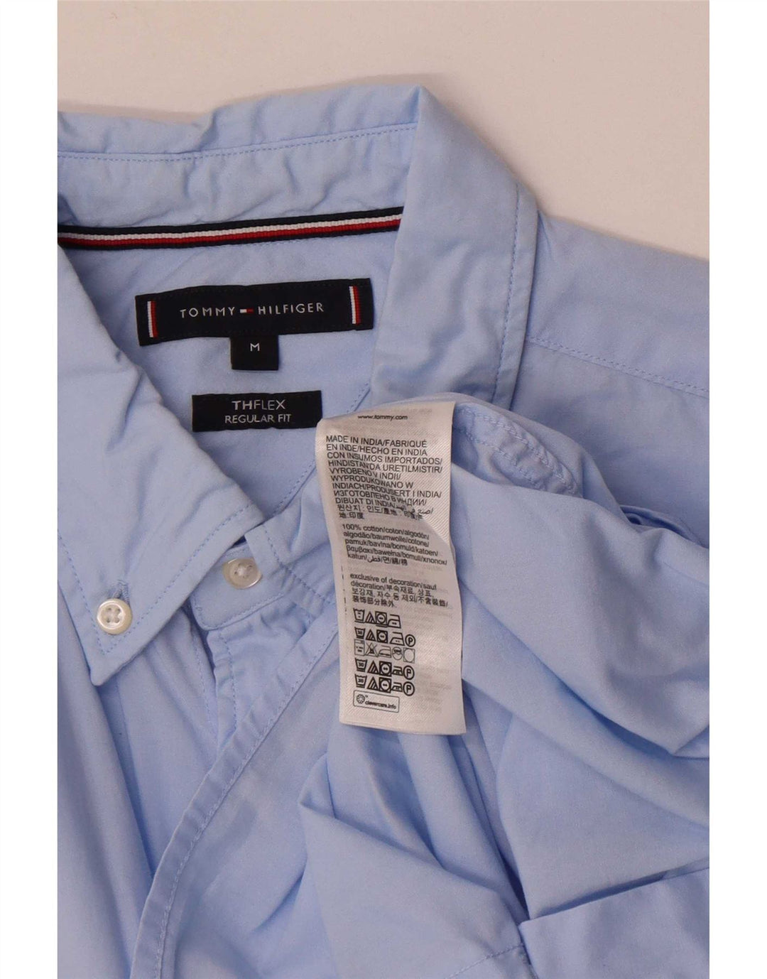 Tommy Hilfiger Camisa masculina de manga curta regular fit médio algodão azul