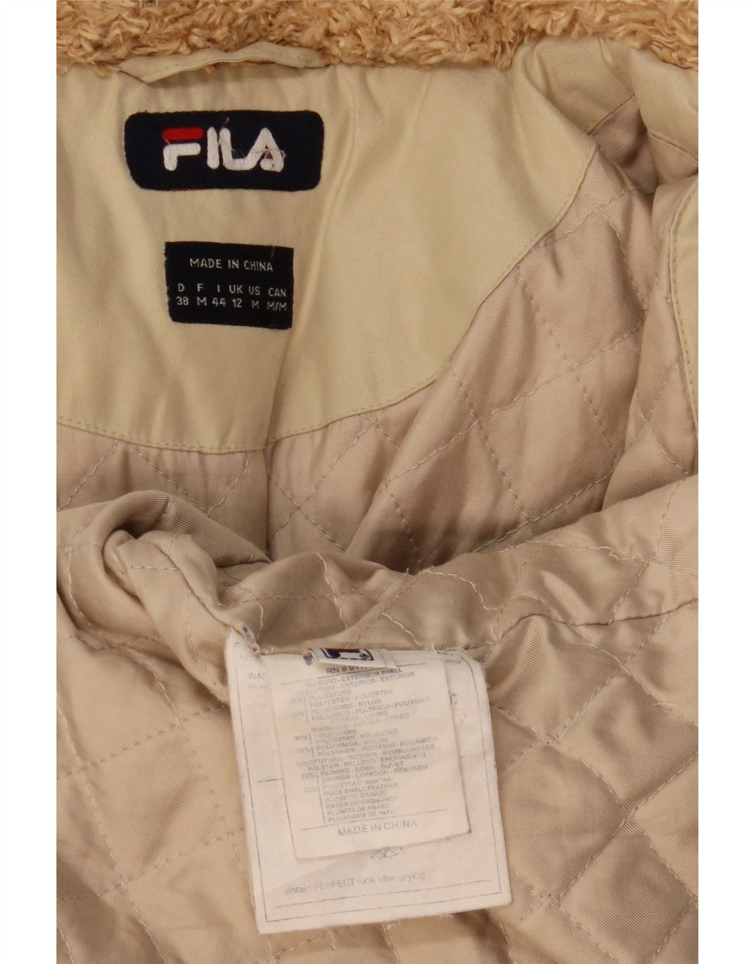 Jaqueta corta-vento feminina Fila com capuz UK 12 poliéster bege médio