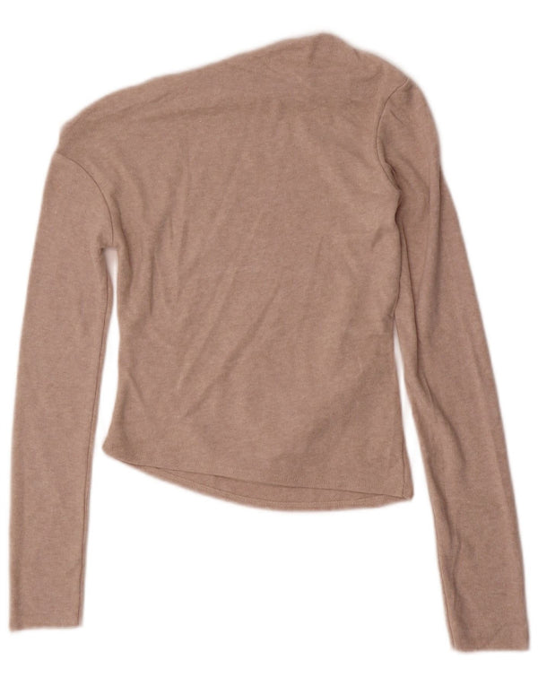 Zara Womens Crop Manga Longa Um Ombro Top Reino Unido 8 Pequeno Bege