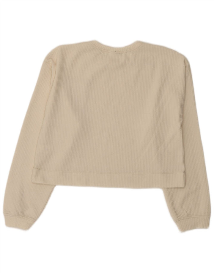 Zara Girls Crop Graphic Top manga comprida 13-14 anos poliéster branco