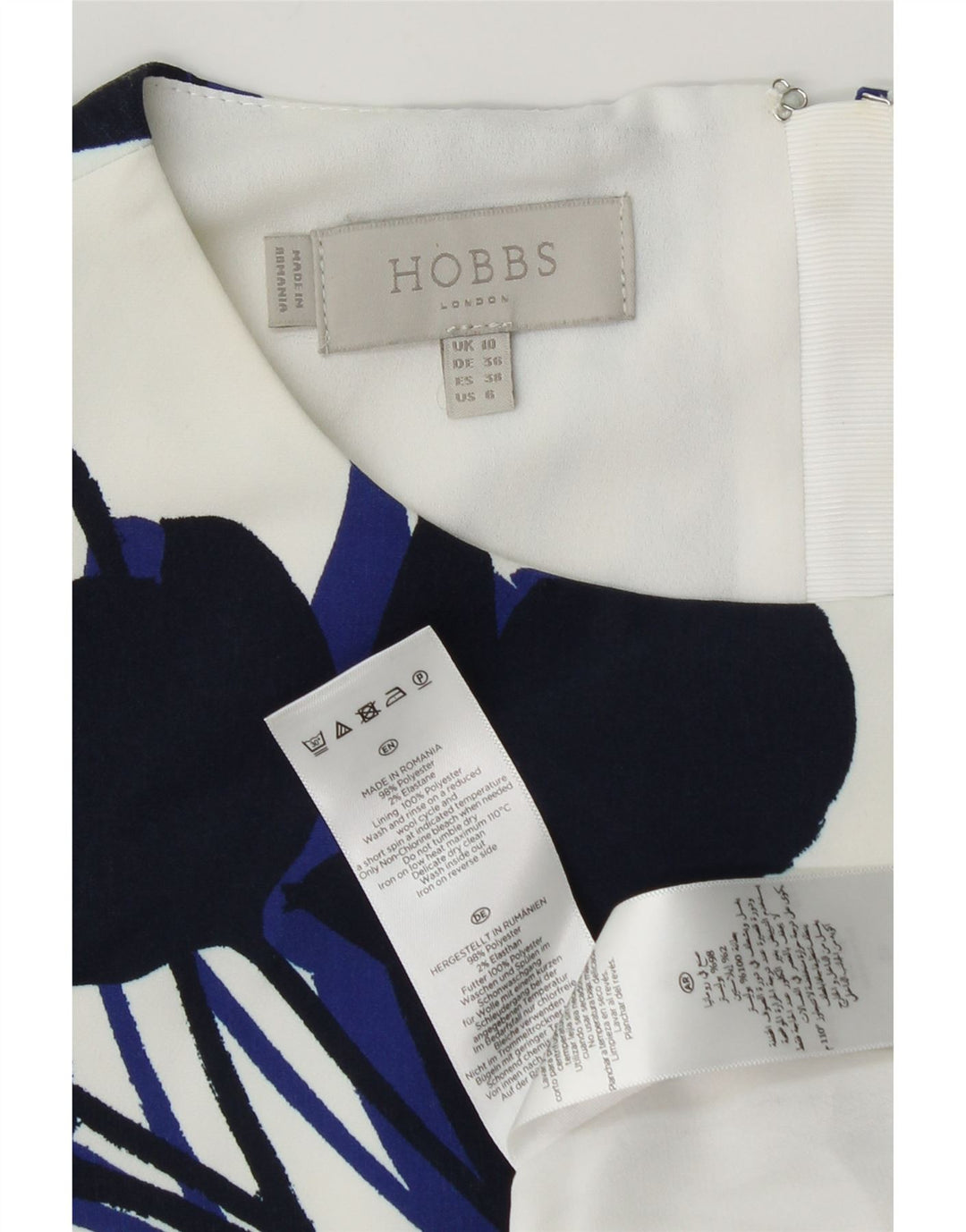 Vestido bainha feminino Hobbs UK 10 pequeno poliéster floral branco