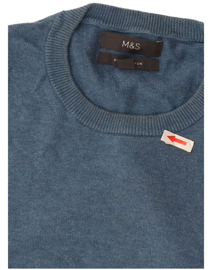 Suéter masculino Marks & Spencer com gola redonda, algodão azul médio