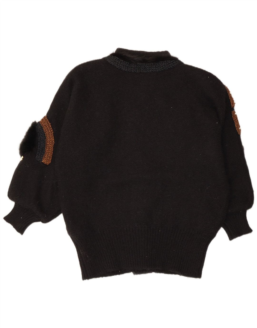 Suéter cardigã feminino VINTAGE com padrão abstrato UE 42/44 grande preto