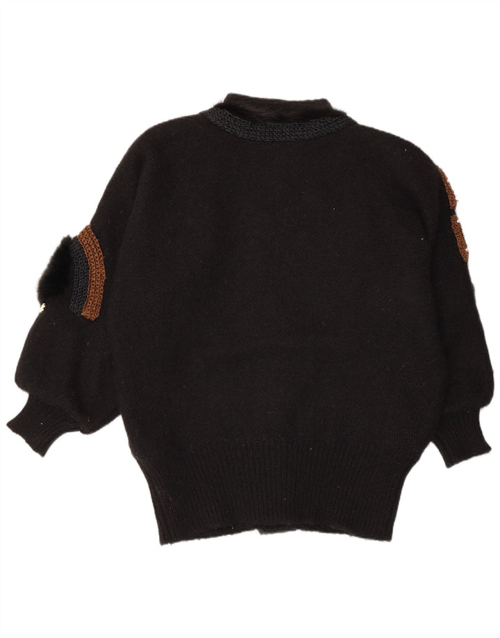 Suéter cardigã feminino VINTAGE com padrão abstrato UE 42/44 grande preto