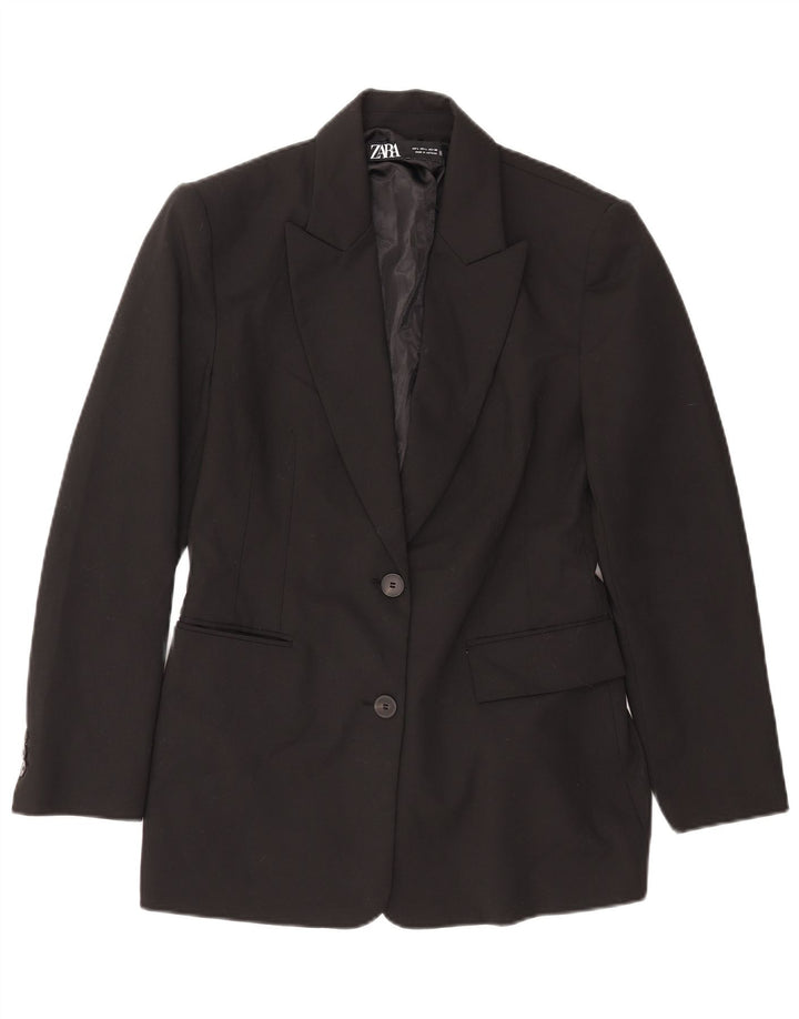 Jaqueta blazer feminina Zara com 2 botões Reino Unido 14 grande poliéster preto
