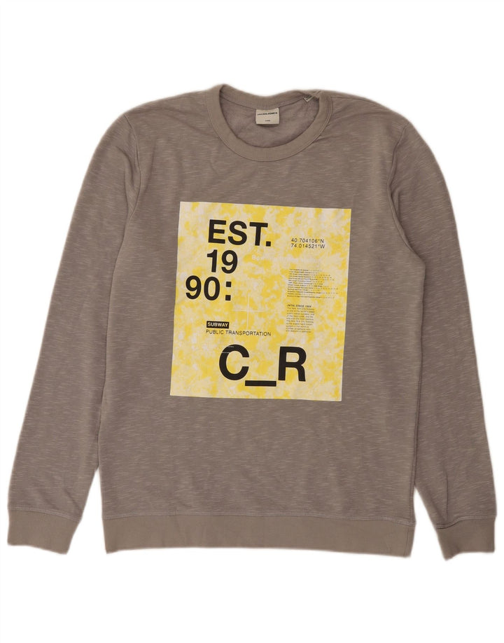 Jack & Jones moletom gráfico masculino jumper cinza médio manchado