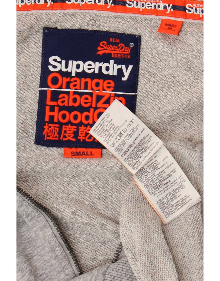 Suéter masculino Superdry com capuz e zíper pequeno algodão manchado cinza
