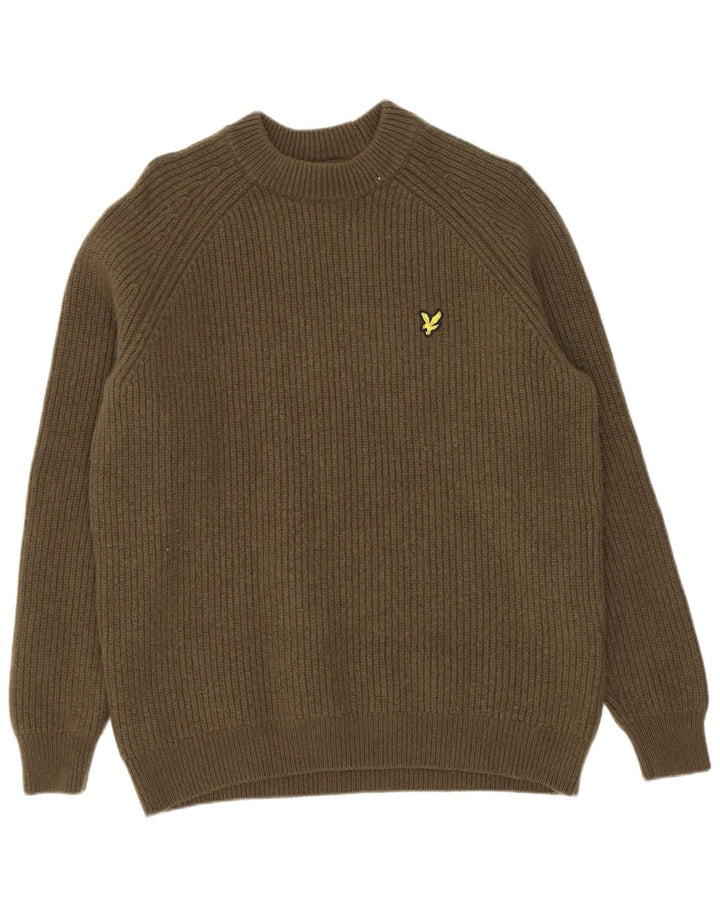 Suéter masculino Lyle & Scott com gola redonda, algodão cáqui médio