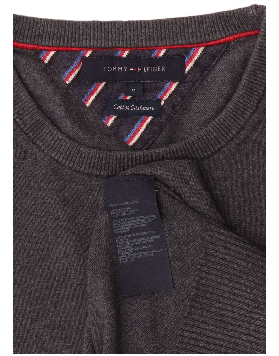 Suéter masculino TOMMY HILFIGER com gola redonda e algodão cinza médio