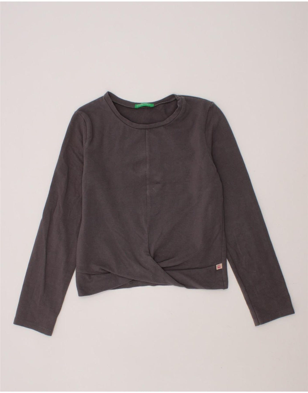 BENETTON Girls Top Long Sleeve 7-8 Years Medium Grey Cotton Vintage Benetton and Second-Hand Benetton from Messina Hembry 