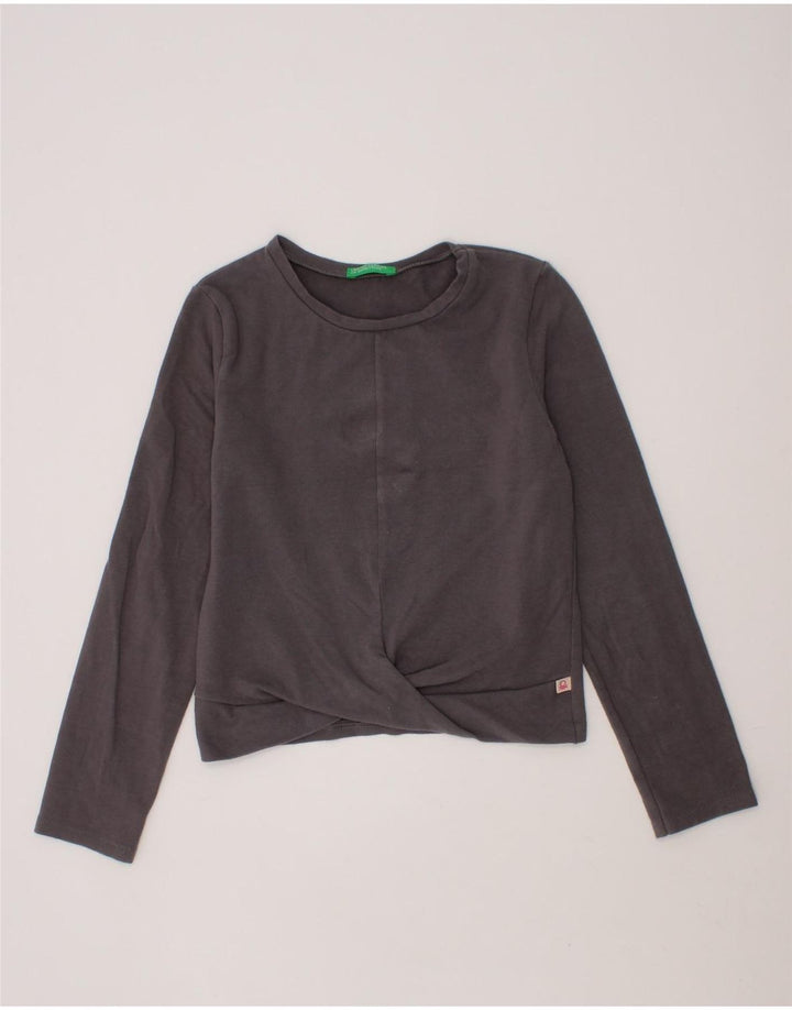 BENETTON Girls Top Long Sleeve 7-8 Years Medium Grey Cotton Vintage Benetton and Second-Hand Benetton from Messina Hembry 