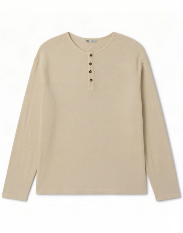 Zara Camiseta masculina Top manga comprida médio algodão branco clássico