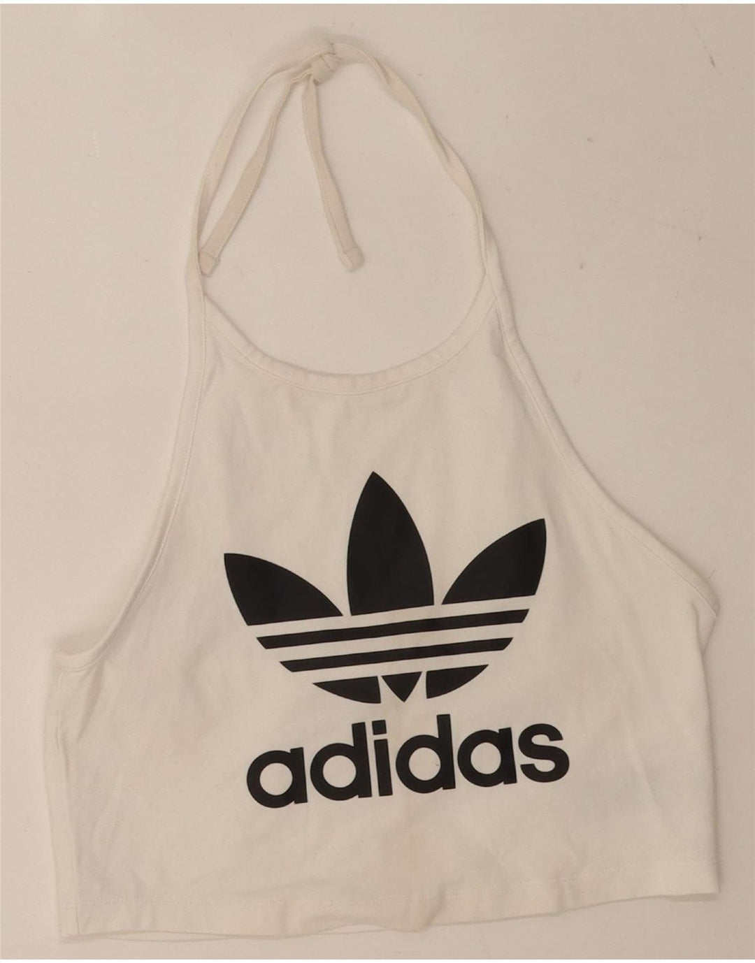 Adidas Womens Crop Graphic Halter Top UK 14 Médio Algodão Branco