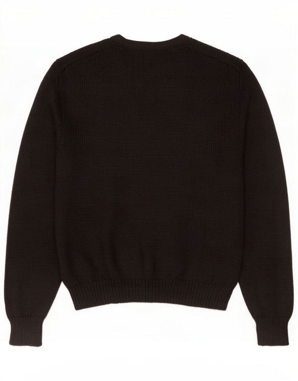 Suéter cardigã feminino com padrão abstrato vintage UK 16 grande preto