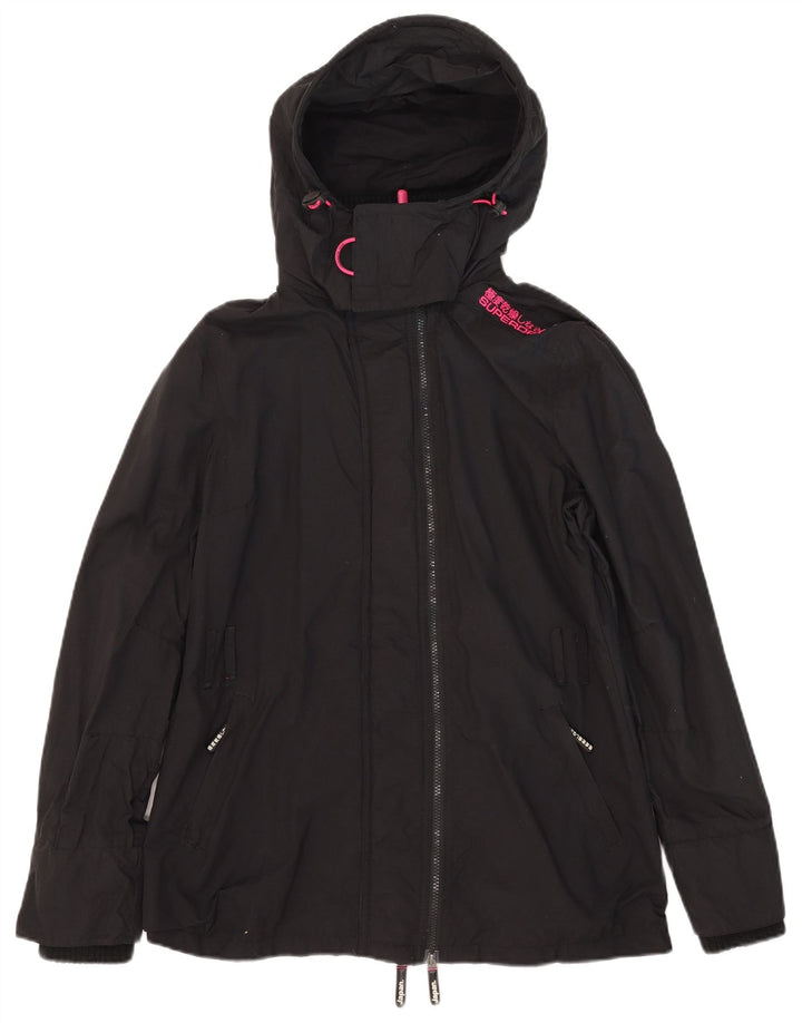 Jaqueta corta-vento feminina Superdry Windmac com capuz UK 16 grande nylon preto