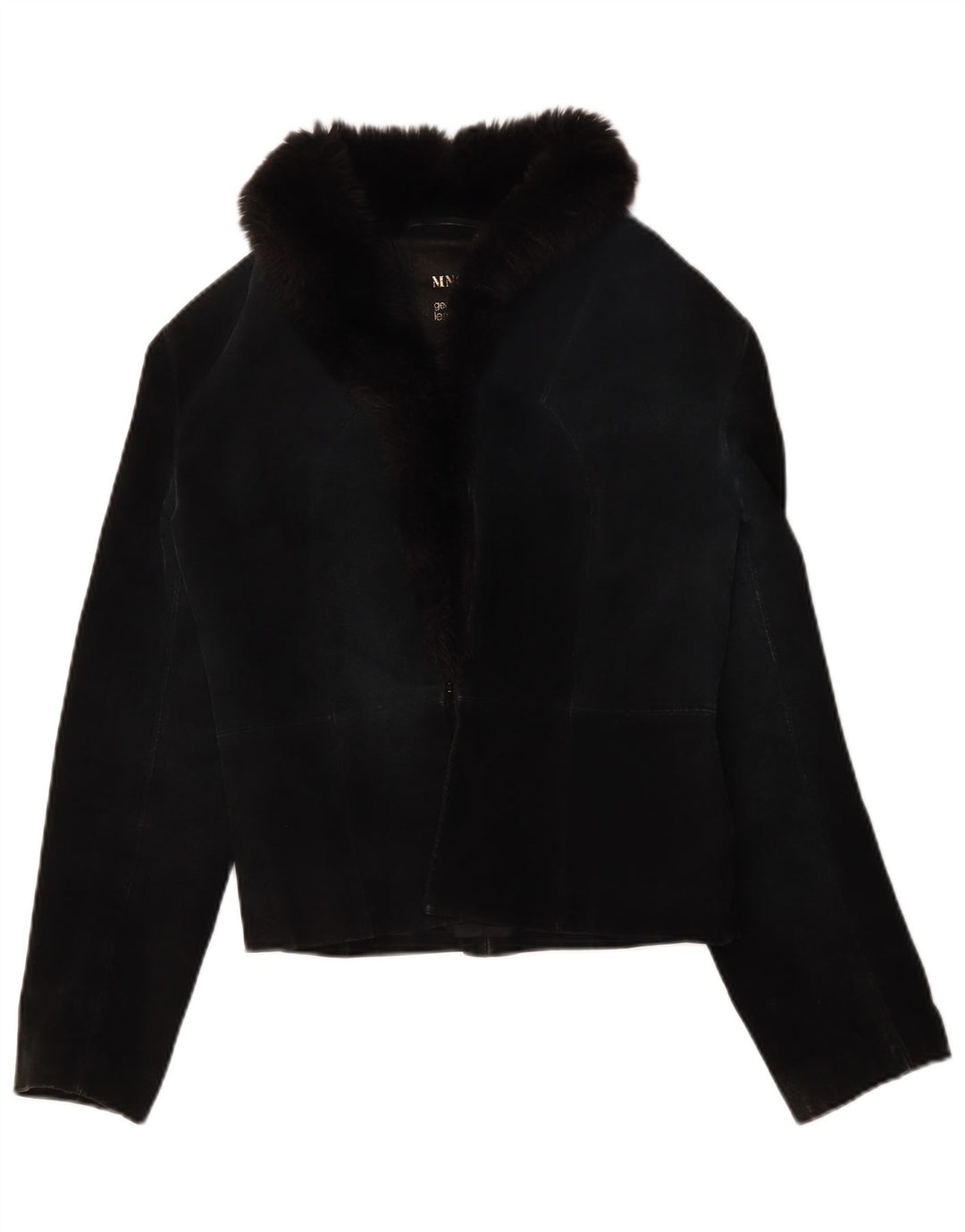 Jaqueta feminina de camurça Mango UK 12 couro preto médio