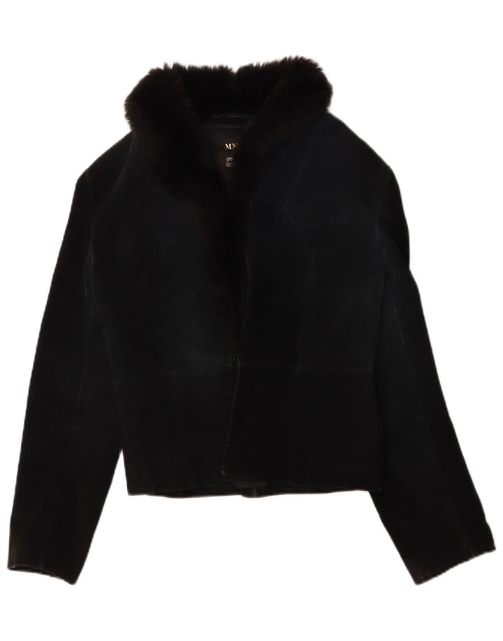 Jaqueta feminina de camurça Mango UK 12 couro preto médio