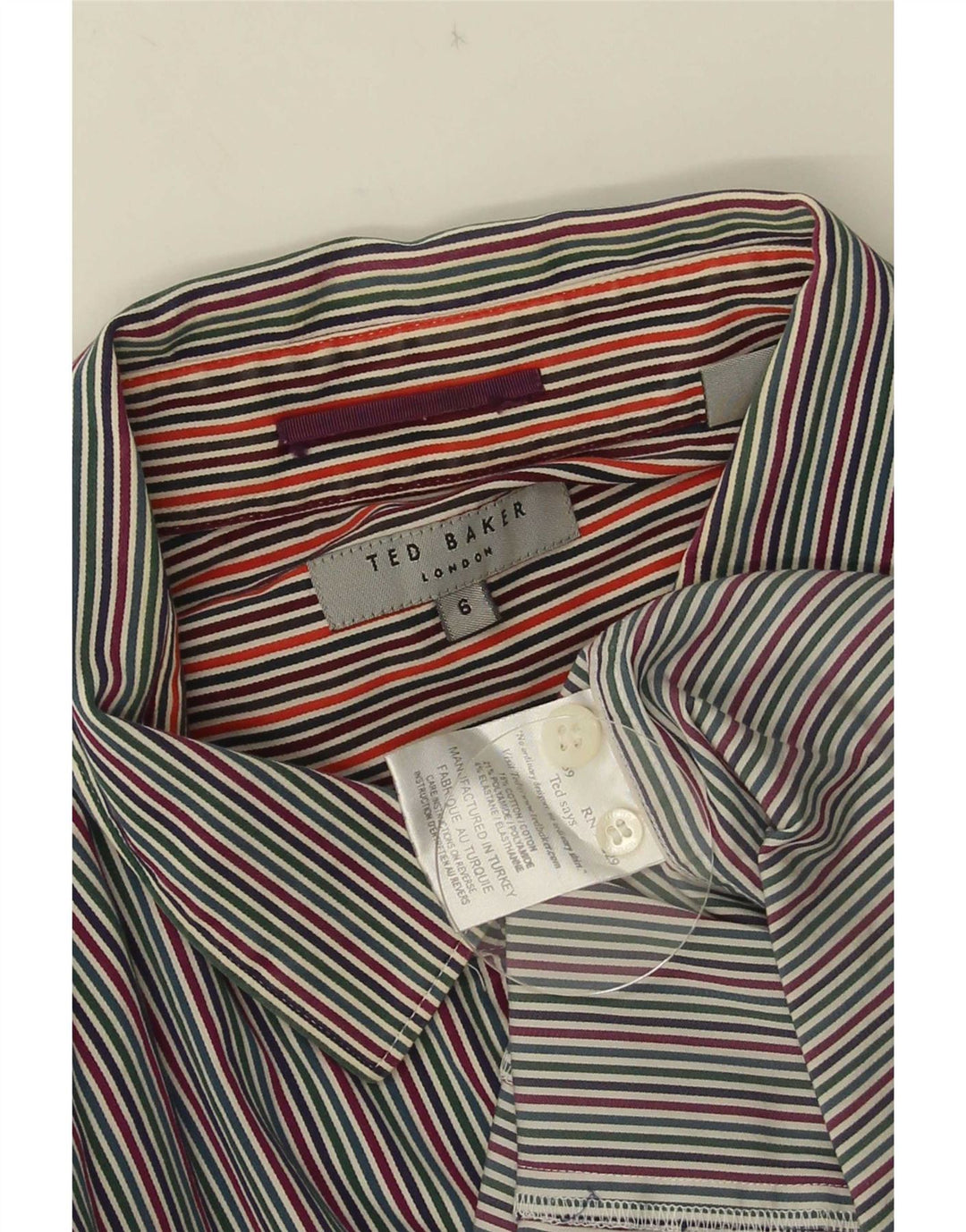 Camisa masculina Ted Baker tamanho 6 2XL algodão listrado multicolorido