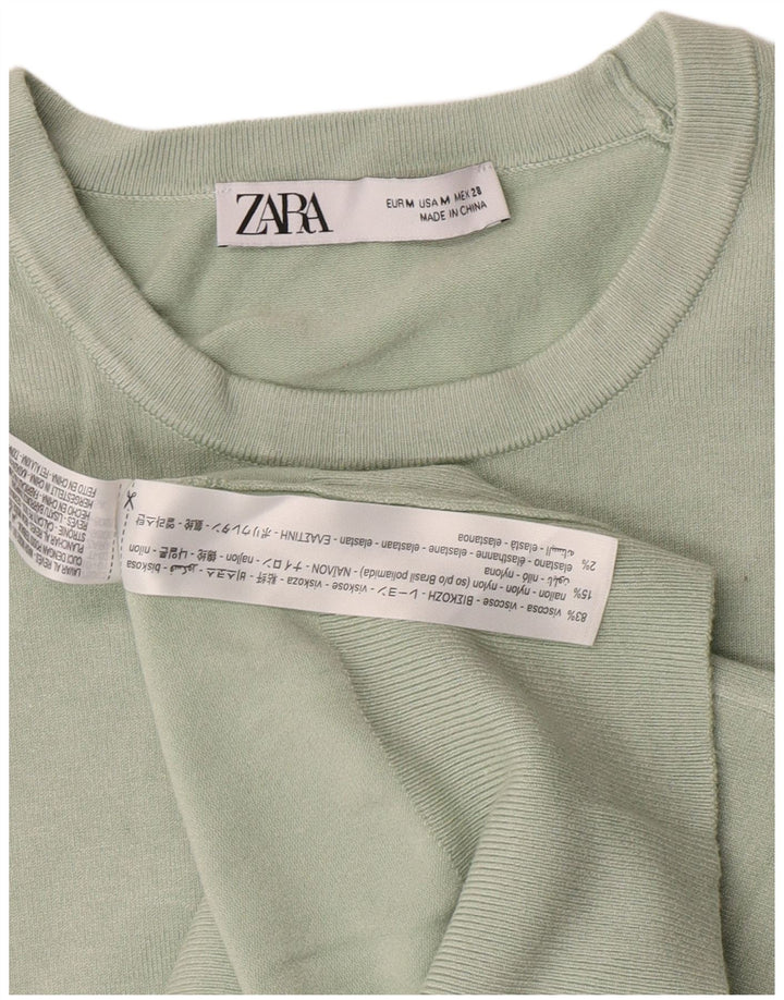 Suéter feminino Zara com gola redonda e viscose verde médio UK 12