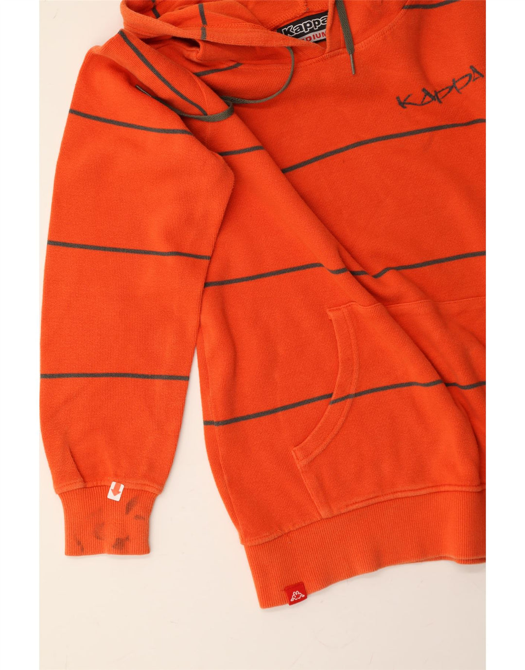 KAPPA Mens Graphic Hoodie Jumper Medium Orange Striped Cotton Vintage Kappa and Second-Hand Kappa from Messina Hembry 