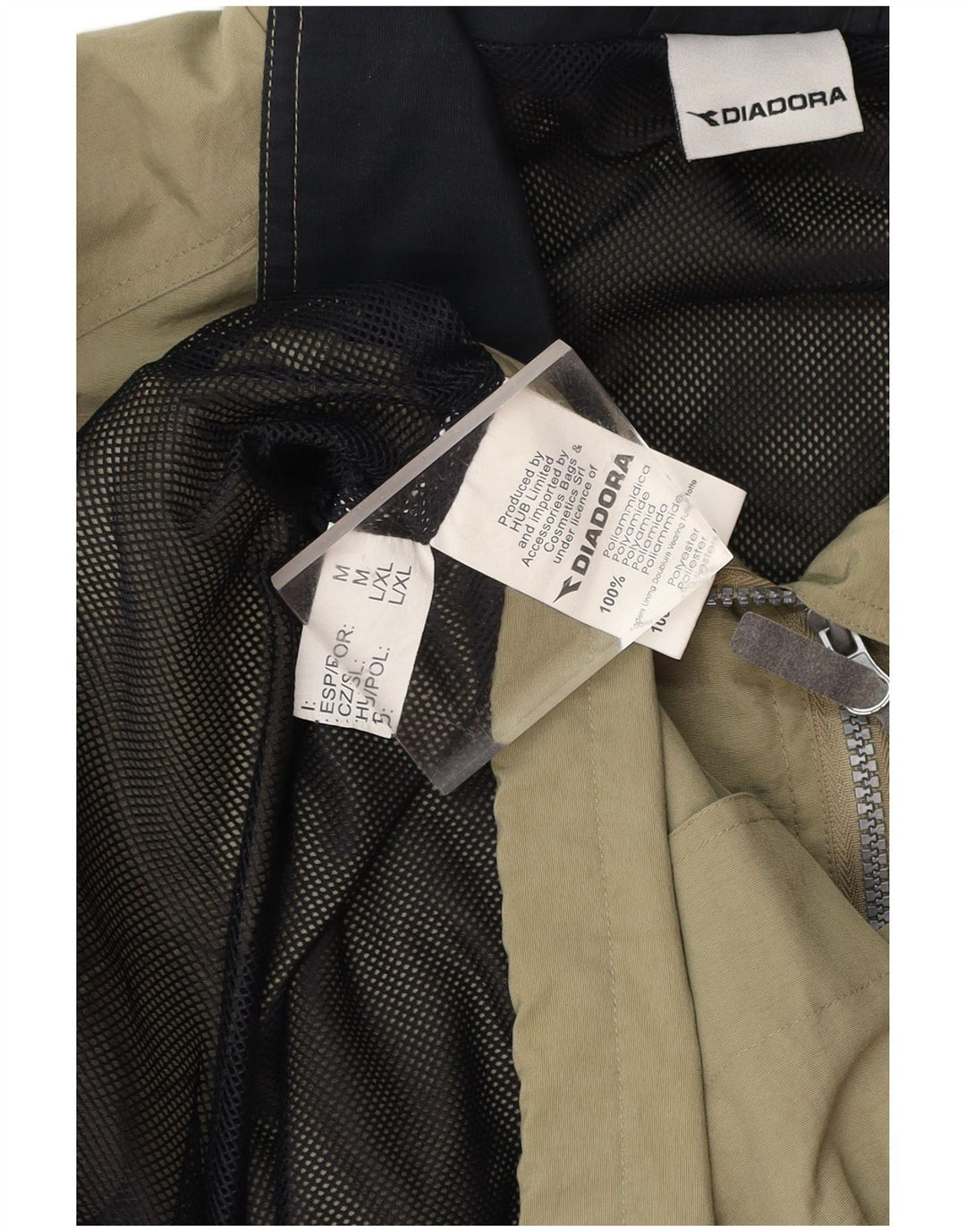 Jaqueta de chuva masculina DIADORA com capuz e ajuste solto Reino Unido 38 médio cáqui poliamida