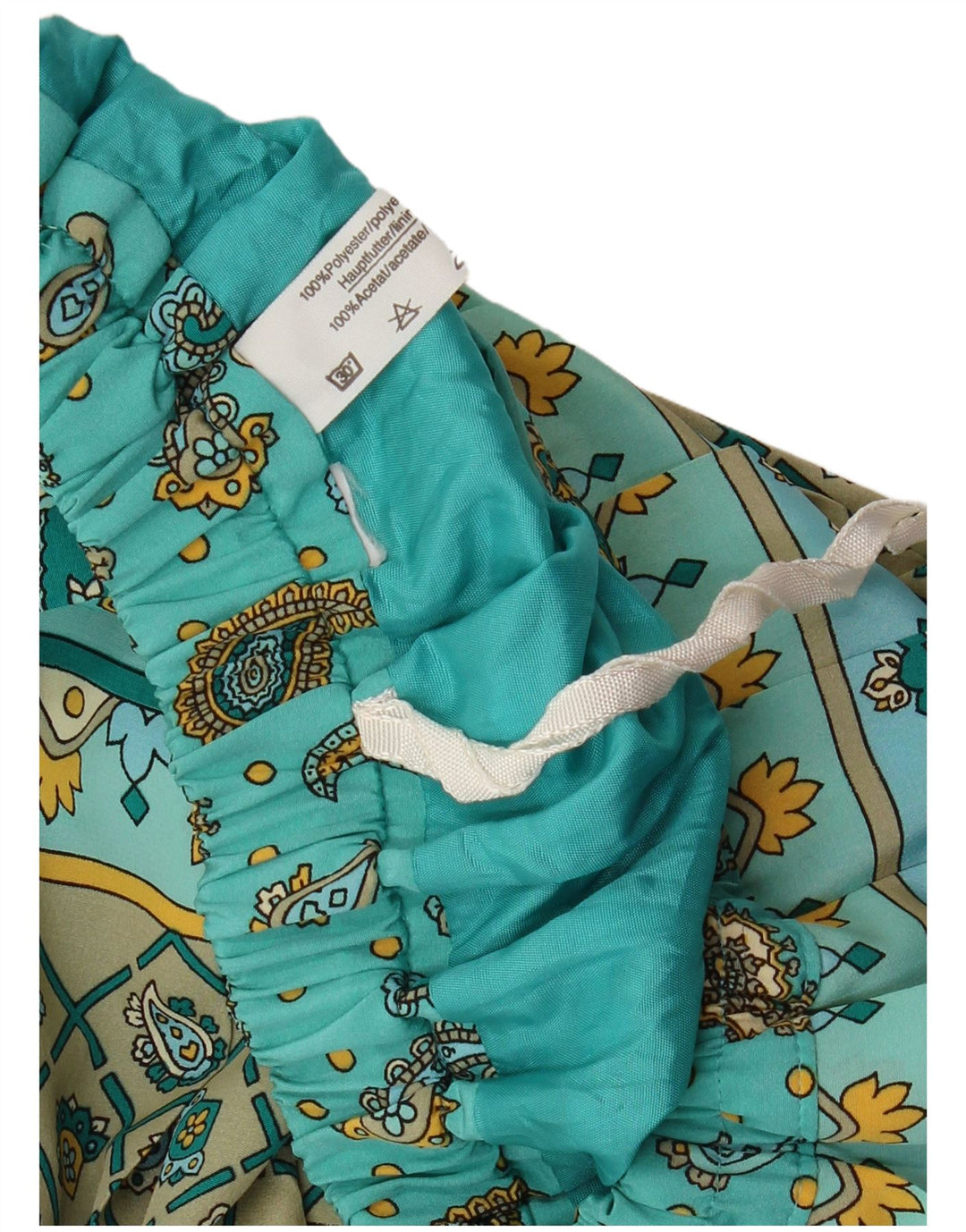 Saia feminina VINTAGE plissada faca W32 grande poliéster paisley turquesa