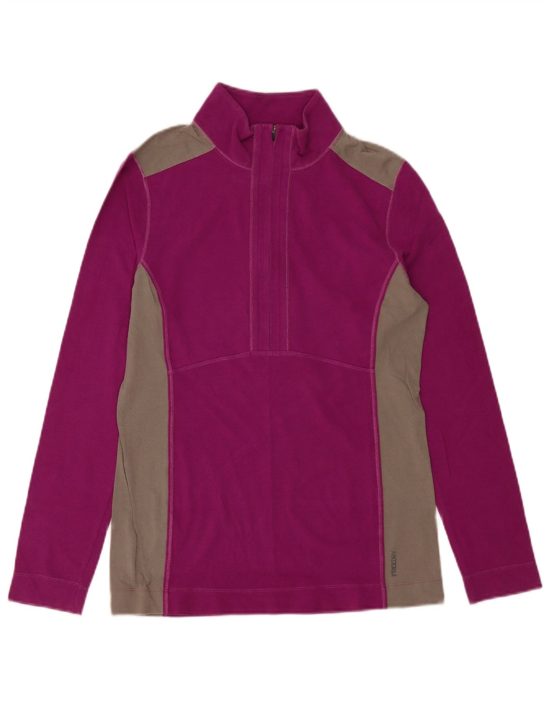 Eddie Bauer Top feminino com zíper e manga comprida Reino Unido 12 bloco colorido roxo médio