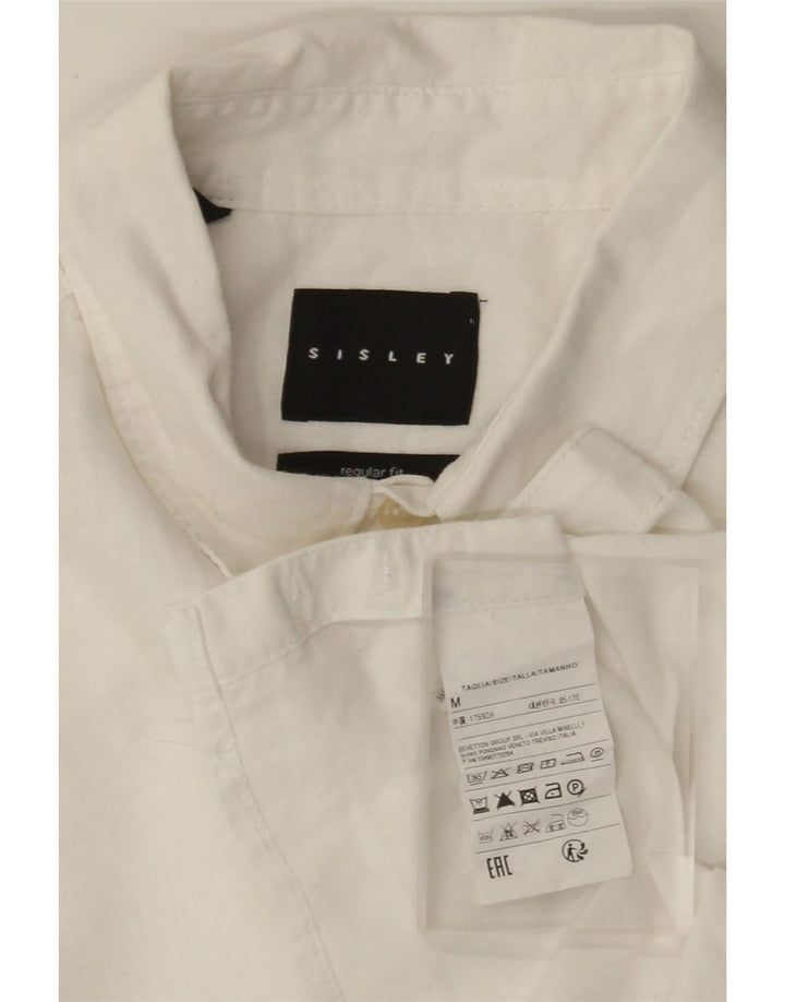 Camisa masculina Sisley manga curta regular fit médio linho branco