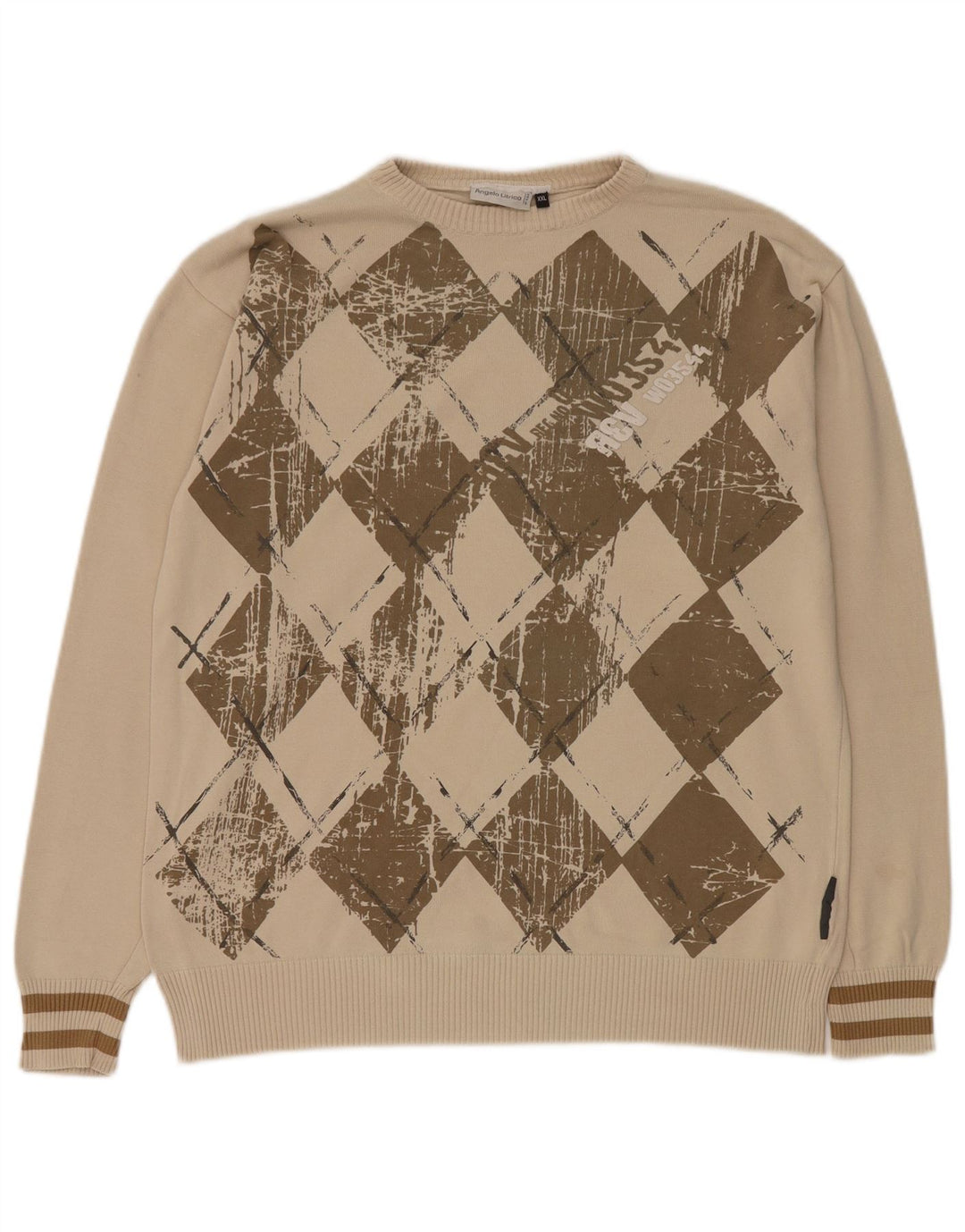 Angelo Litrico Suéter masculino com gola redonda 2XL Bege Argyle/Diamante