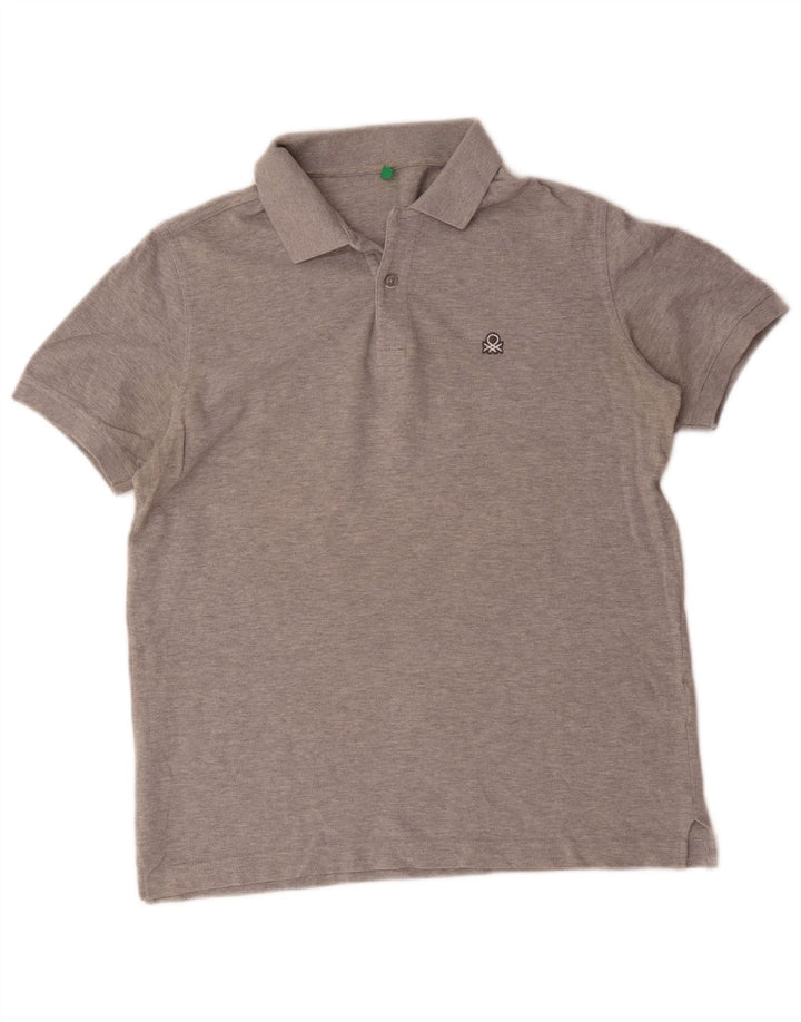 Camisa polo masculina Benetton cinza médio manchado