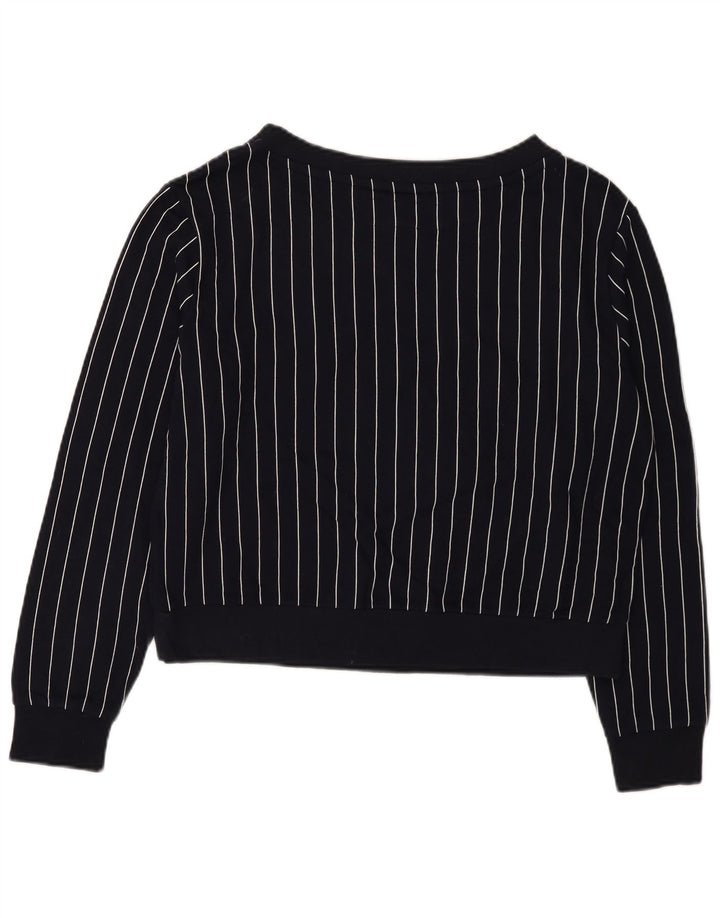 Benetton moletom gráfico feminino jumper UK 14 médio azul marinho listrado
