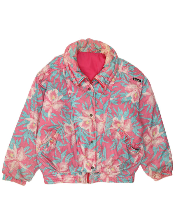 Jaqueta corta-vento feminina VINTAGE de grandes dimensões IT 48 XL rosa floral poliamida