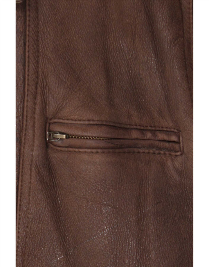 Jaqueta de couro Sherpa masculina vintage Reino Unido 40 grande marrom