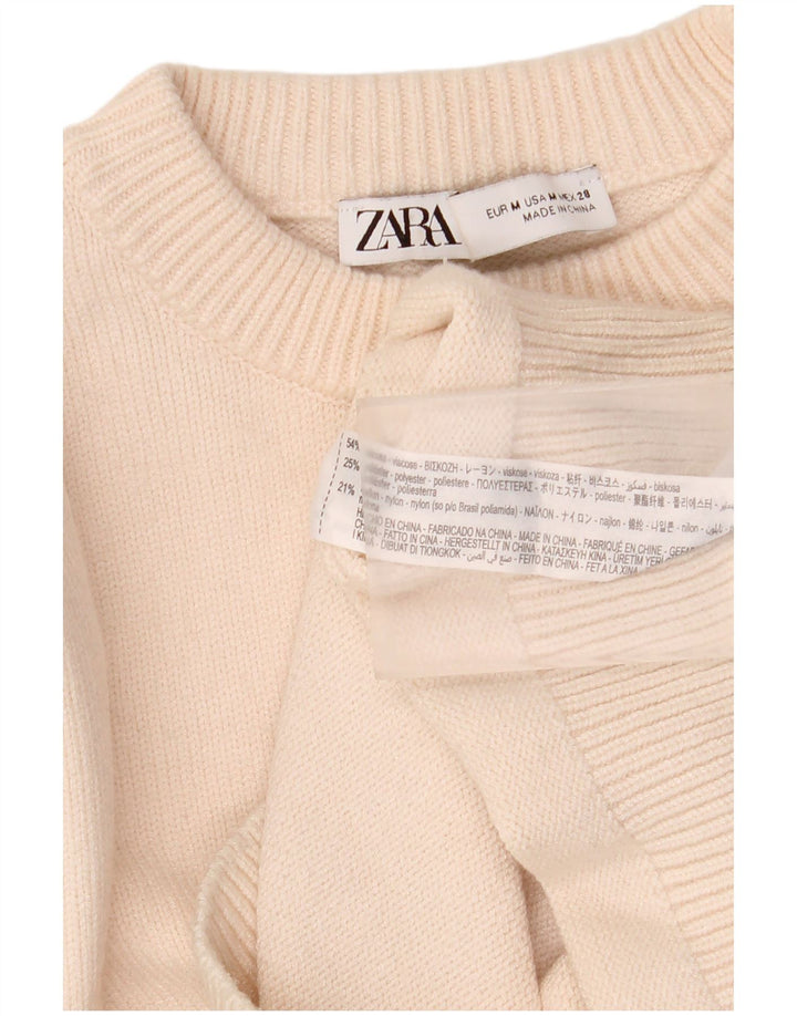 Zara Suéter feminino cropped com gola redonda Reino Unido 12 médio off white viscose