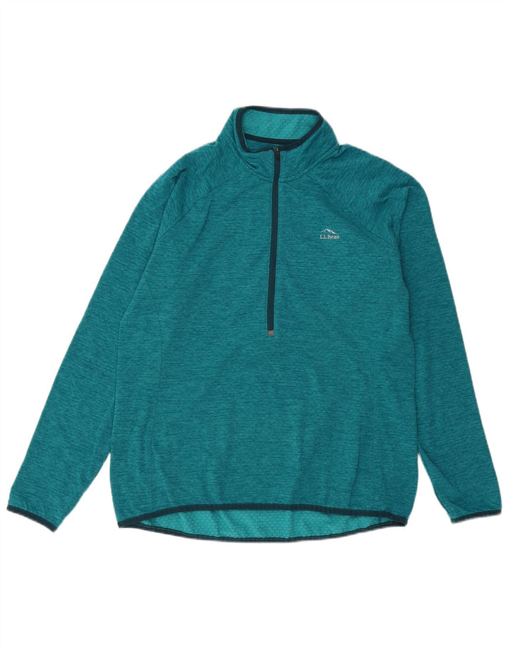 L.L.Bean Pulôver feminino com zíper e gola alta, pulôver, Reino Unido 16, grande, verde, poliéster
