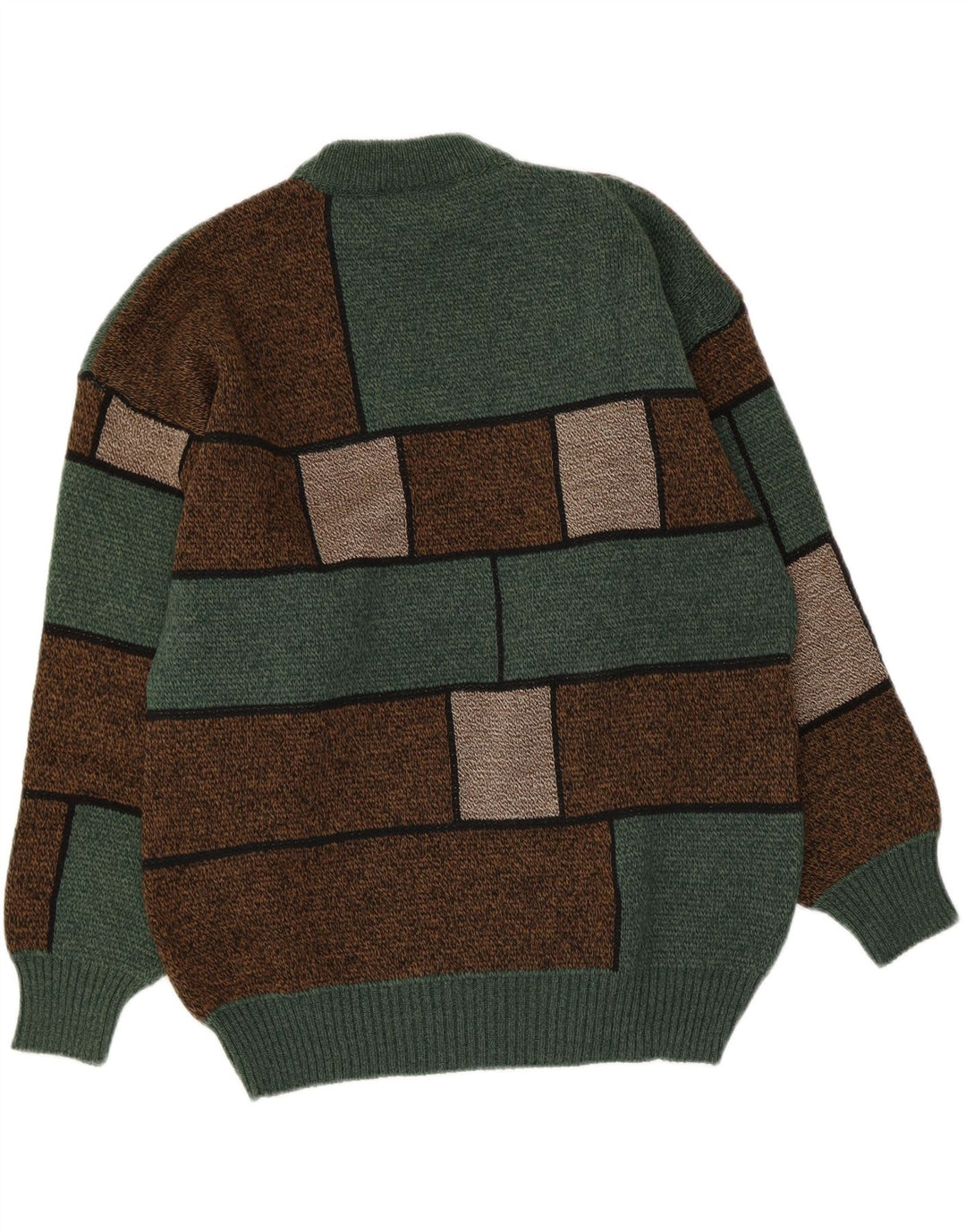 Suéter vintage masculino com gola tartaruga e bloco colorido verde médio