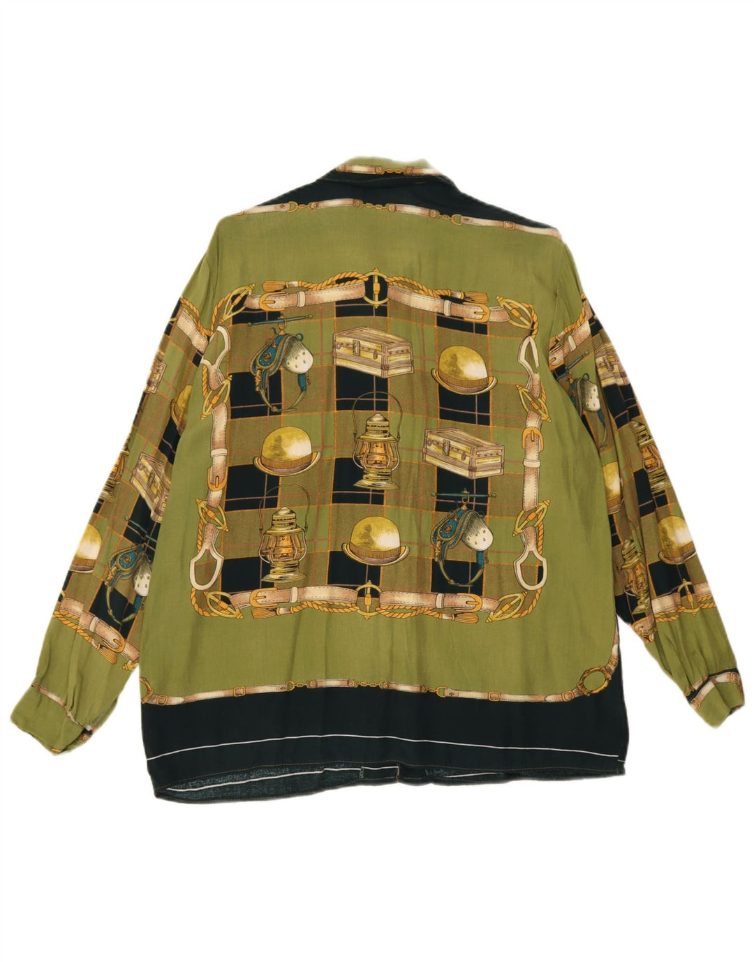 Camisa feminina vintage com padrão abstrato UK 18 XL verde