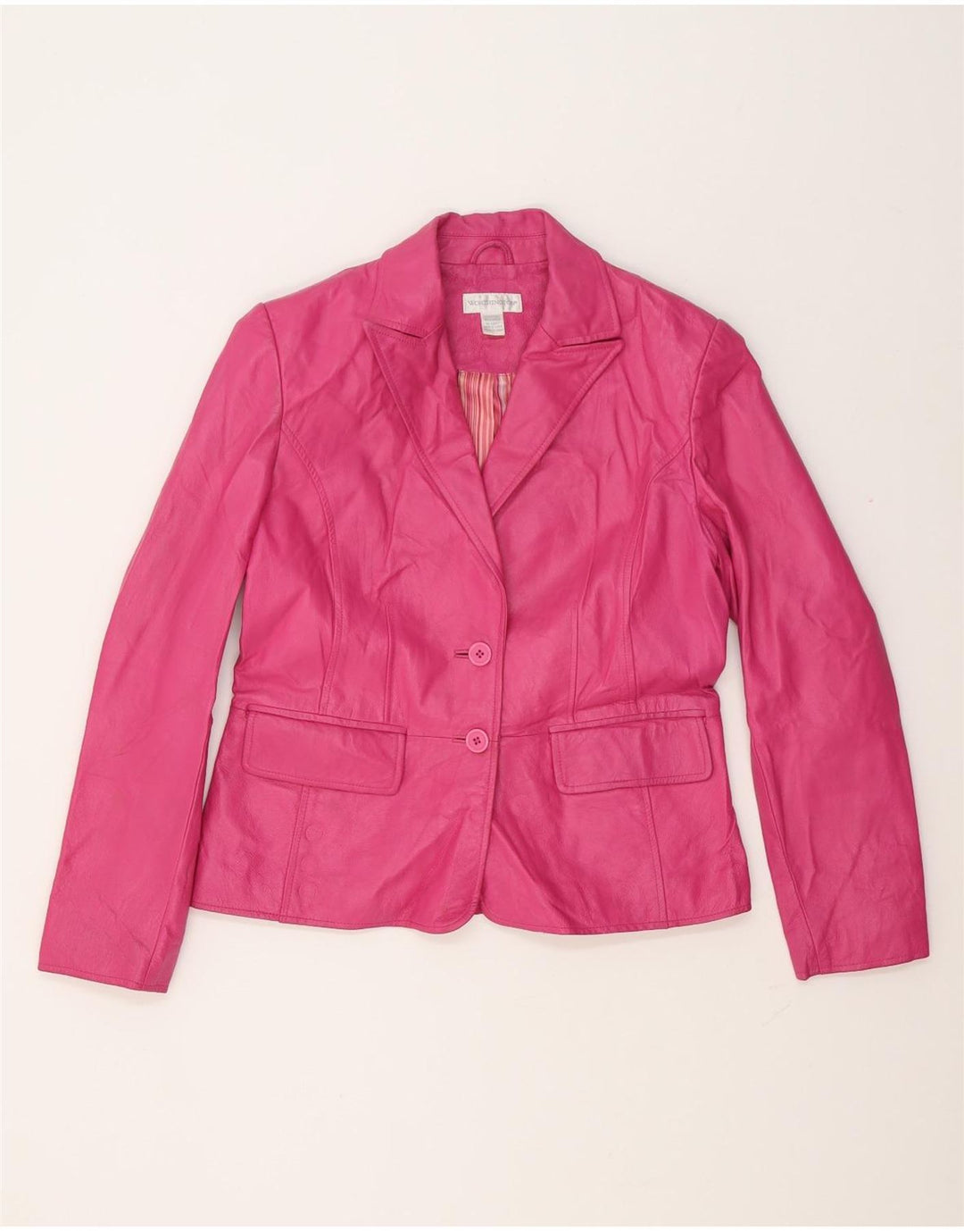 Jaqueta blazer feminina de couro com 2 botões Worthington Reino Unido 12 couro rosa médio
