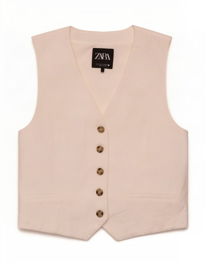 Colete feminino Zara UK 10 pequeno viscose branca