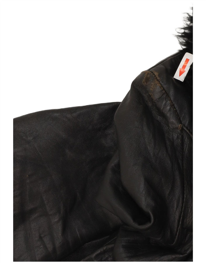 Casaco de couro feminino vintage UK 8 pequeno preto