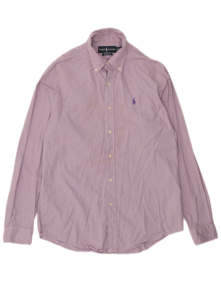 Camisa masculina Ralph Lauren com ajuste personalizado, algodão houndstooth roxo médio