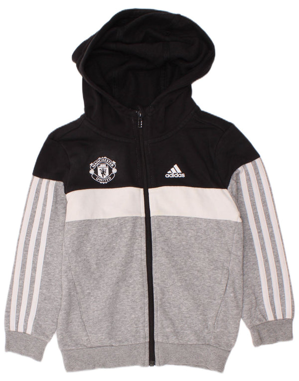 Suéter Adidas Boys Manchester United Zip com capuz 6-7 anos cinza bloco colorido