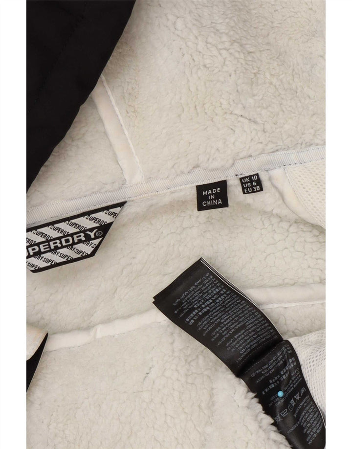 Jaqueta corta-vento feminina Superdry com capuz Reino Unido 10 pequeno poliéster preto