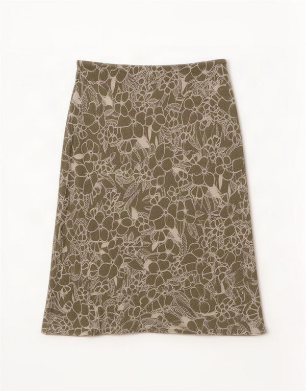 Saia midi feminina Marks & Spencer Reino Unido 12 médio W32 viscose floral verde