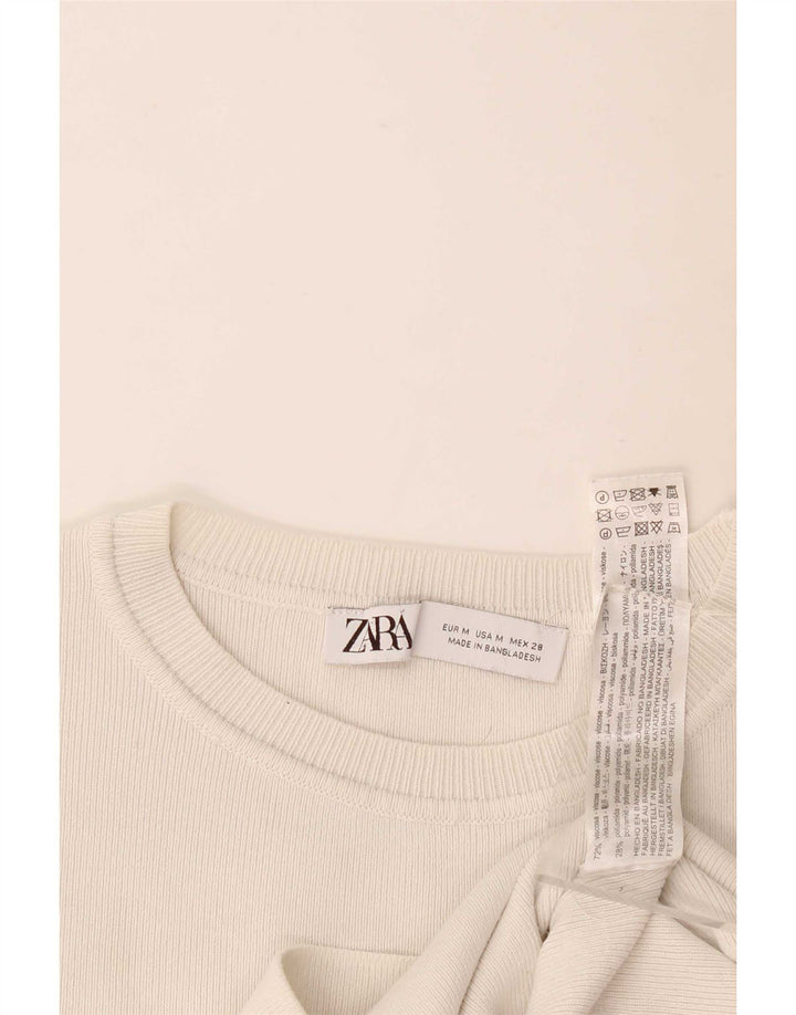 Zara Camiseta Feminina Crop Top UK 12 Médio Branco Viscose