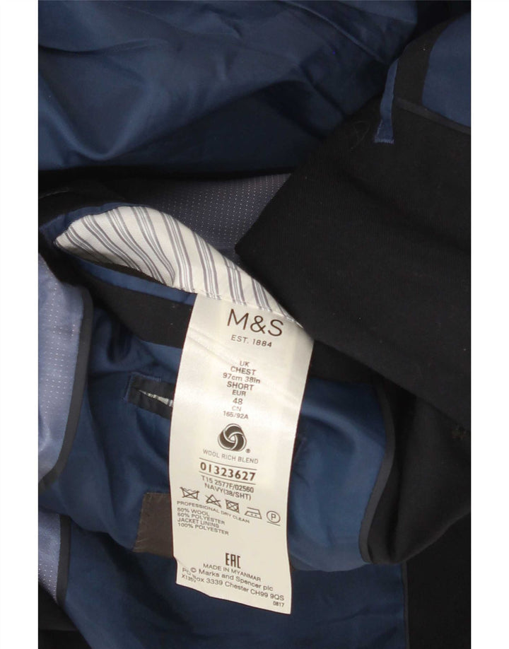 Jaqueta blazer masculina de 2 botões Marks & Spencer Reino Unido 38 lã azul marinho médio